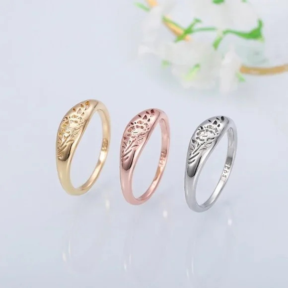 ▶14K Rose Gold Plated Flower Carved Unique Vintage Rings for Women, L022